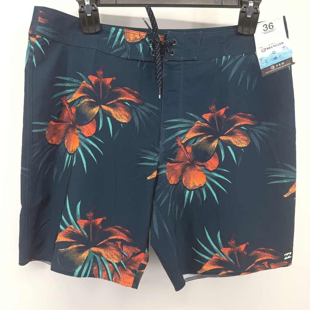 Billabong Sundays Pro Boardshorts Mens 36 Navy Blue Floral Swim Trunks Tropical‎